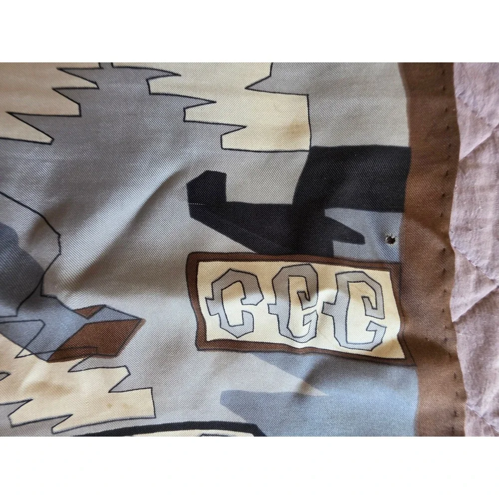 Givenchy VTG Elegant Chic Heritage Logo‎ Geometric Gray Brown Silk Scarf (flaws)